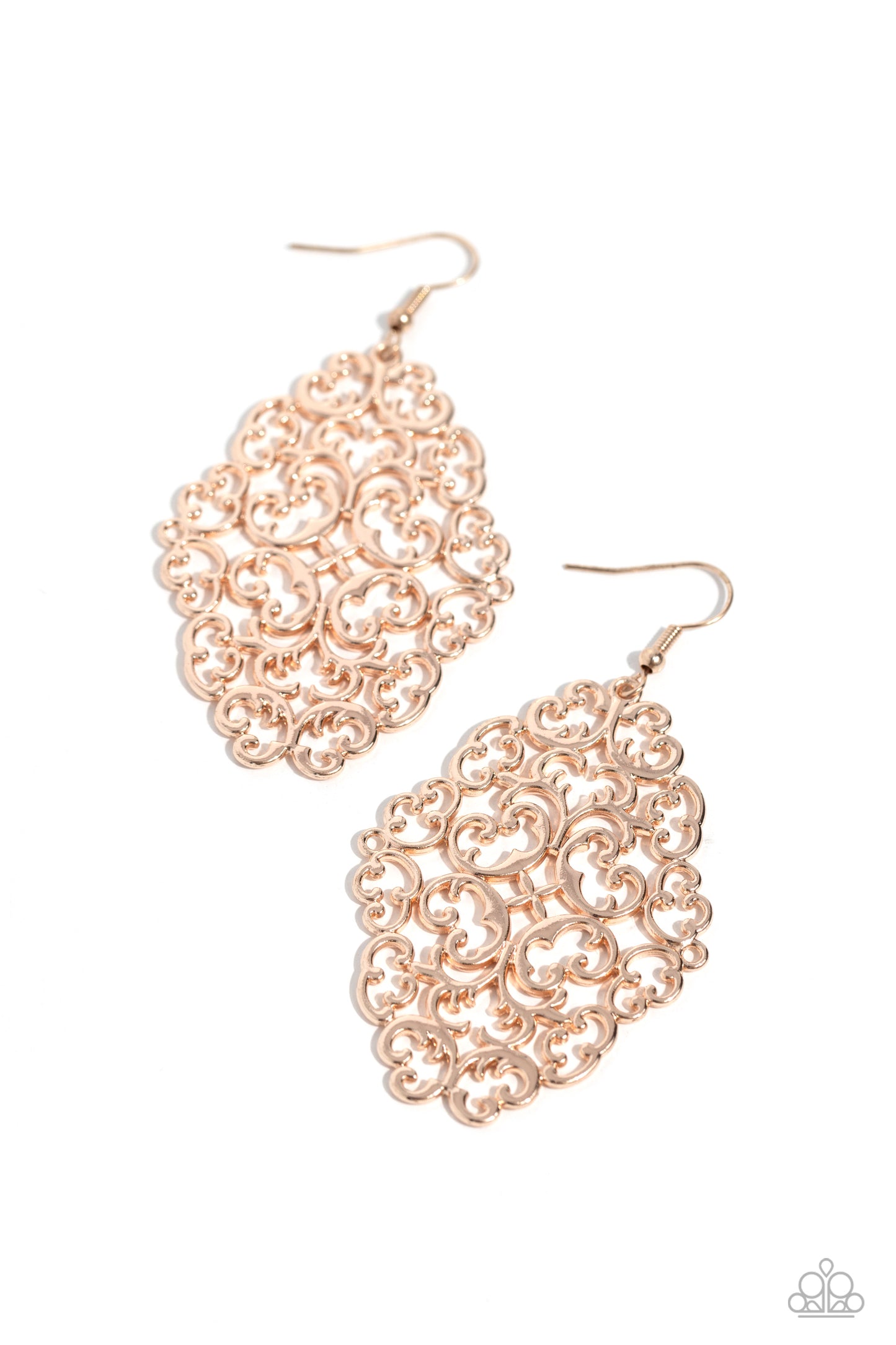 Contemporary Courtyards - Rose Gold Filigree Fishhook Earrings - Paparazzi Accessories