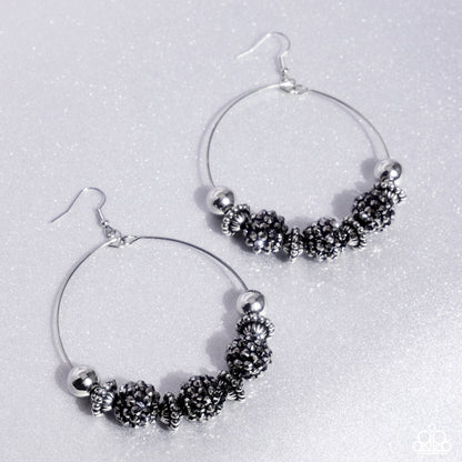 I Can Take a Compliment  - Hematite Rhinestone Beads Silver Fishhook Earrings - Paparazzi Accessories