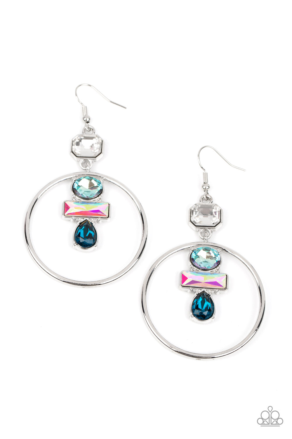 Geometric Glam - Blue Gem Fishhook Earrings - Paparazzi Accessories