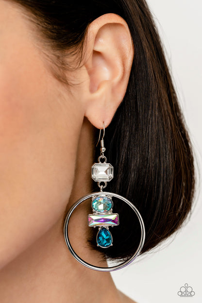 Geometric Glam - Blue Gem Fishhook Earrings - Paparazzi Accessories