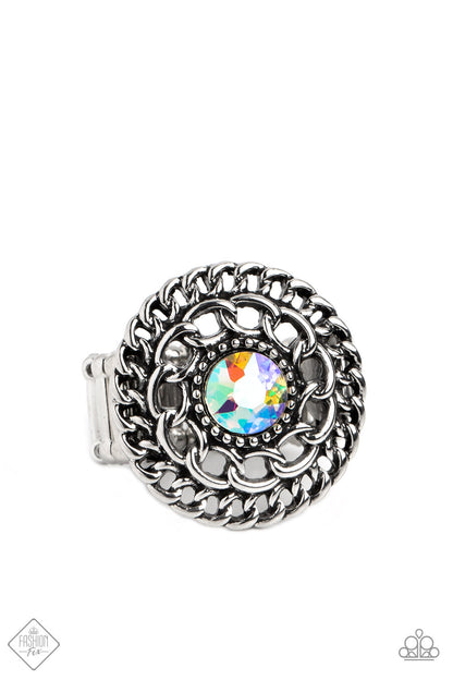 Botanical Backdrop - Multi Iridescent Rhinestone Silver Ring - Paparazzi Accessories