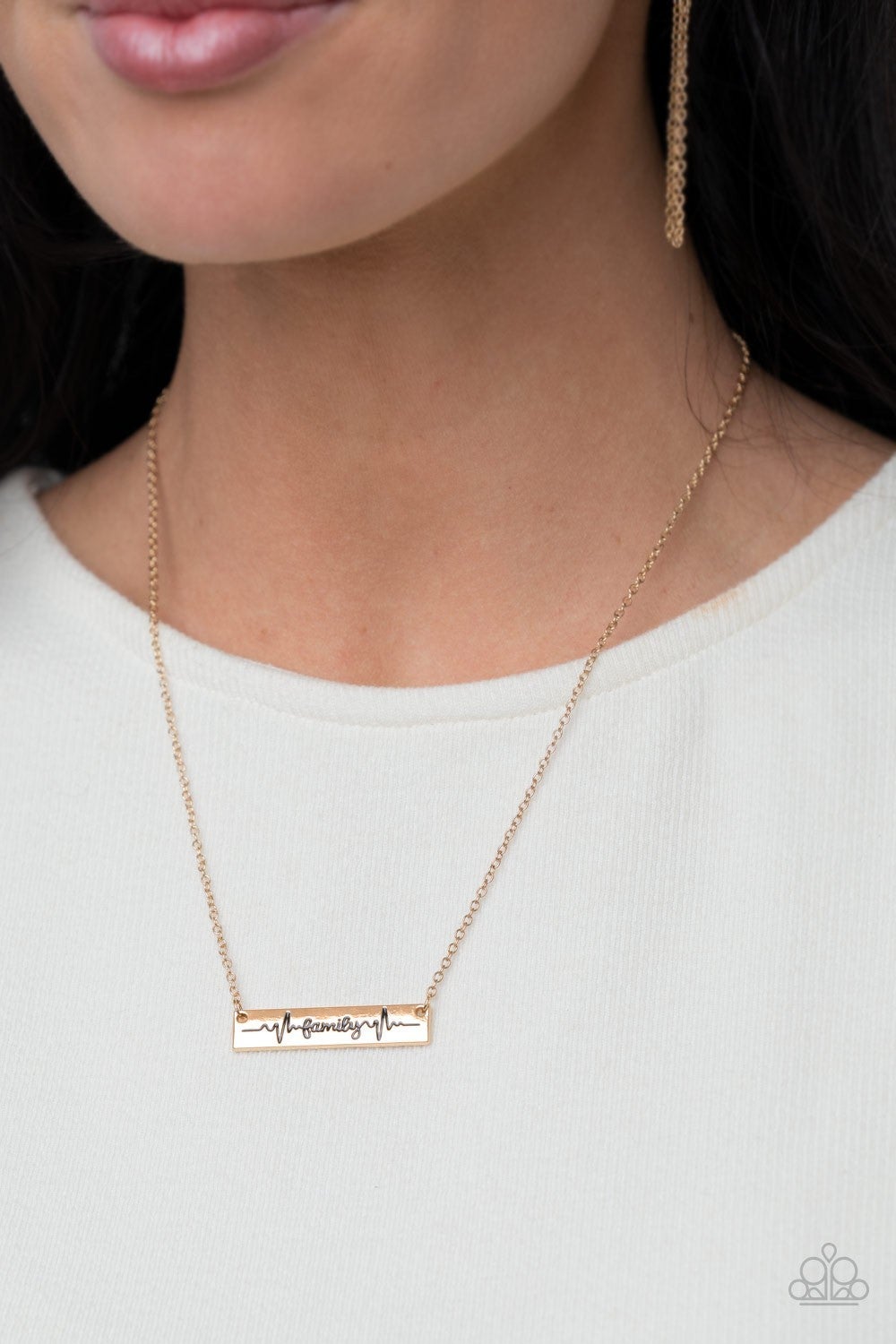 Living The Mom Life - Gold - Heartbeat Bar Necklace - Paparazzi Accessories