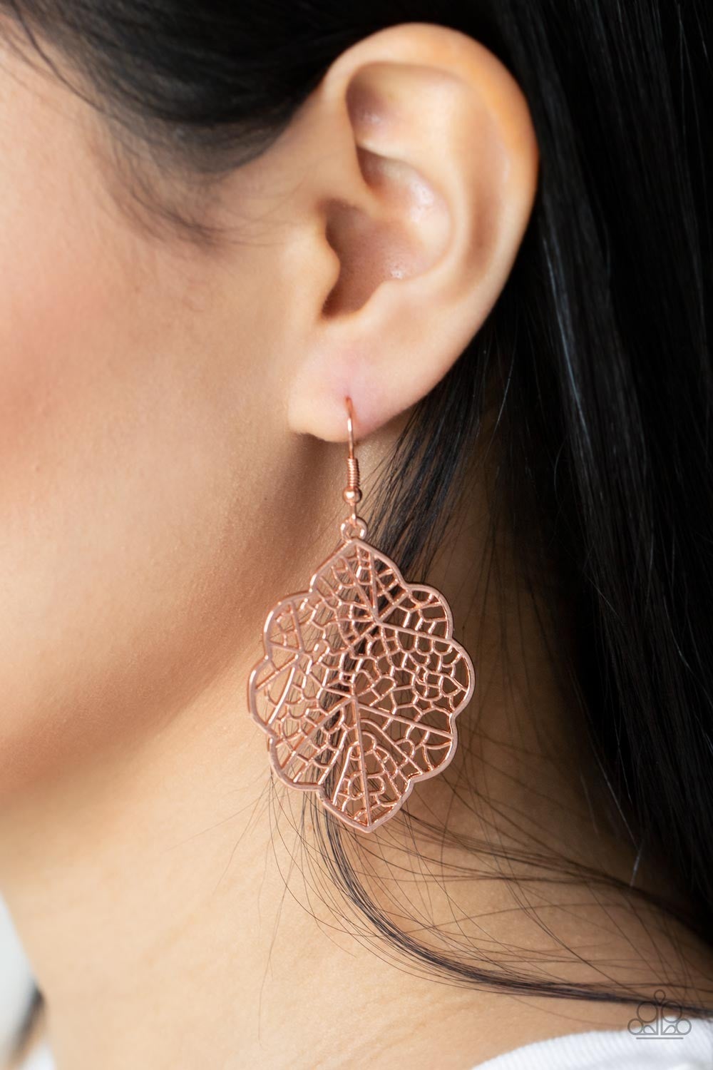 Meadow Mosaic - Copper - Leaf Frame Fishhook Earrings - Paparazzi Accessories