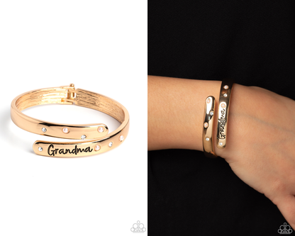 Gorgeous Grandma - Gold - Rhinestone and Pearl Hinge Bracelet - Paparazzi Accessories