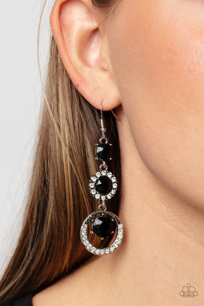 Enchanting Effulgence - Black Rhinestone Fish Hook Back Earrings - Paparazzi Accessories