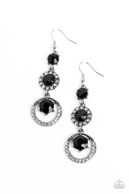 Enchanting Effulgence - Black Rhinestone Fish Hook Back Earrings - Paparazzi Accessories