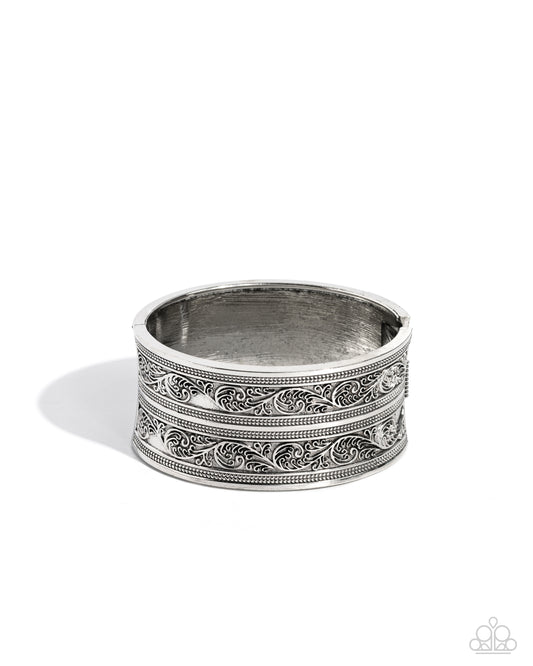 Eclectic European - Silver Paisley Pattern Hinge Bracelet - Paparazzi Accessories