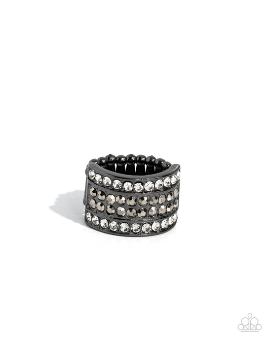 Smoldering Spectacle - Black Hematite Rhinestone Ring - Paparazzi Accessories