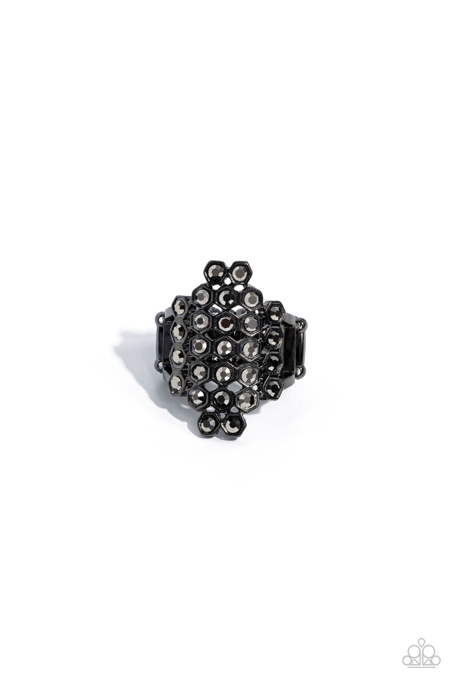 Honeycomb Haute - Black - Gunmetal & Hematite Rhinestone Ring - Paparazzi Accessories