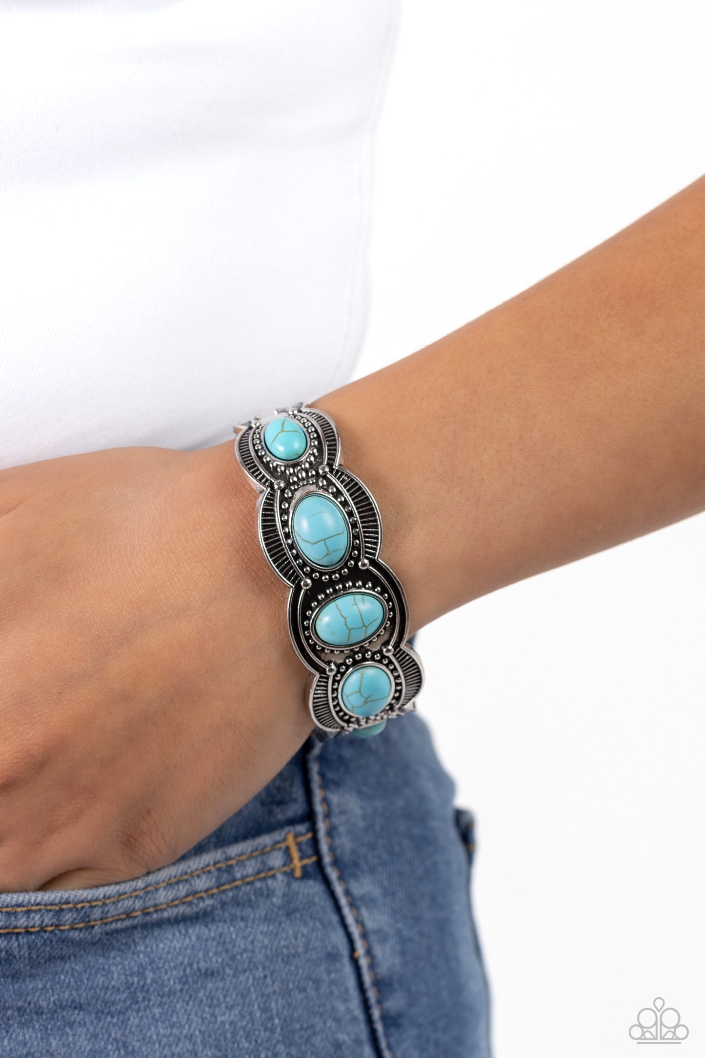 World Traveler - Blue Stone Cuff Bracelet - Paparazzi Accessories