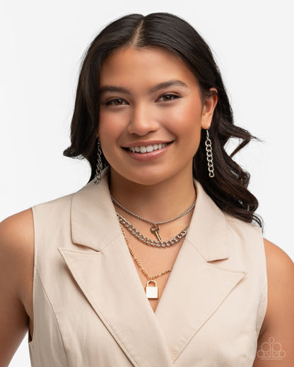 Low Key Layers - Gold & Silver Lock & Key Necklace - Paparazzi Accessories