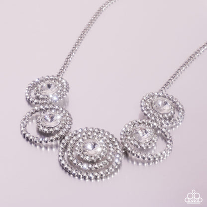 Dramatic Darling - White Rhinestone Circles Necklace - Paparazzi Accessories