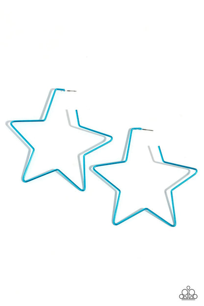 Starstruck Secret - Blue Metallic Star Hoop Earrings - Paparazzi Accessories