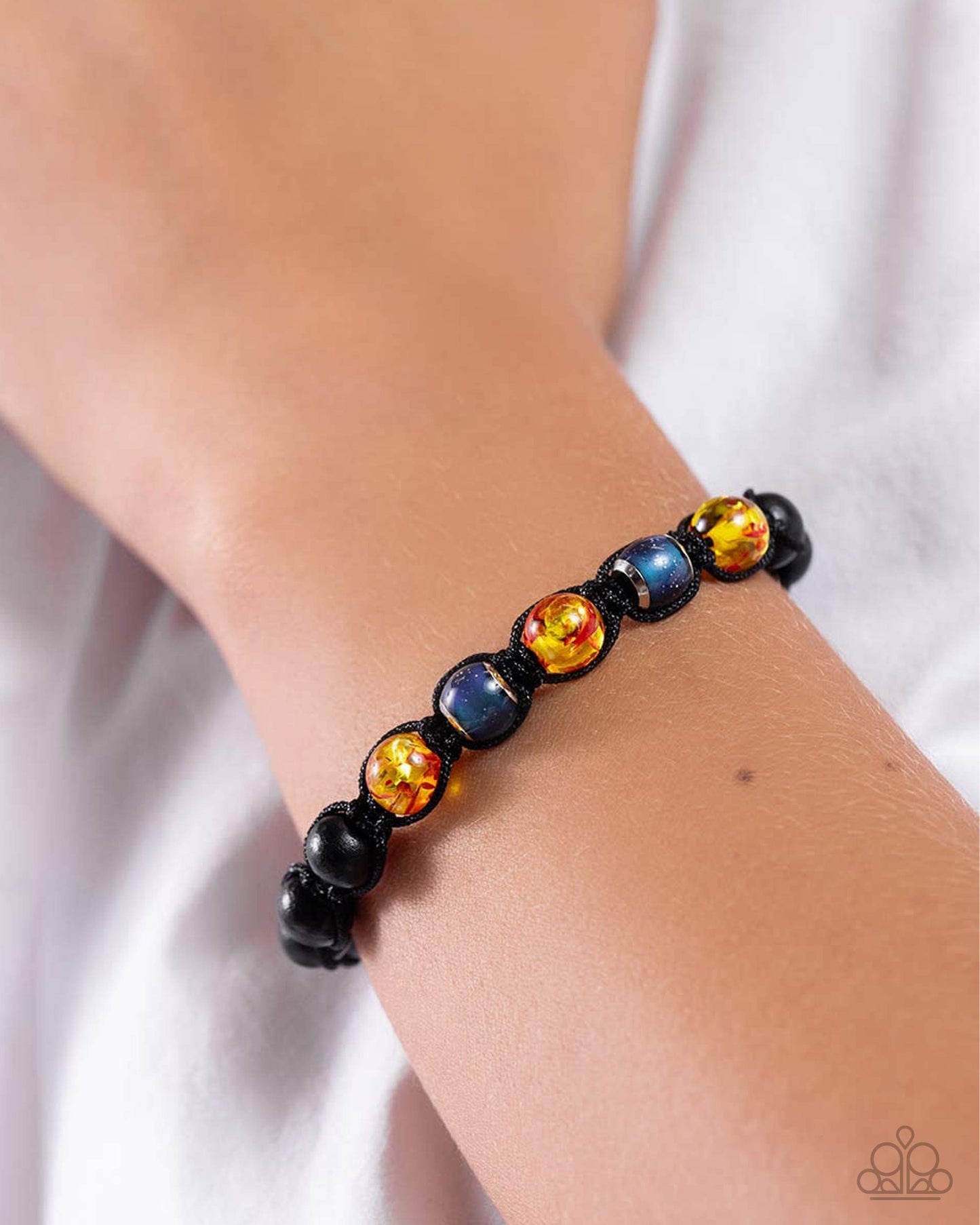 WOOD You Mind? - Yellow & Blue Bead Sliding Knot Closure Bracelet - Paparazzi Accessories