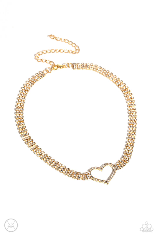 Rows of Romance - Gold Heart Choker Necklace - Paparazzi Accessories