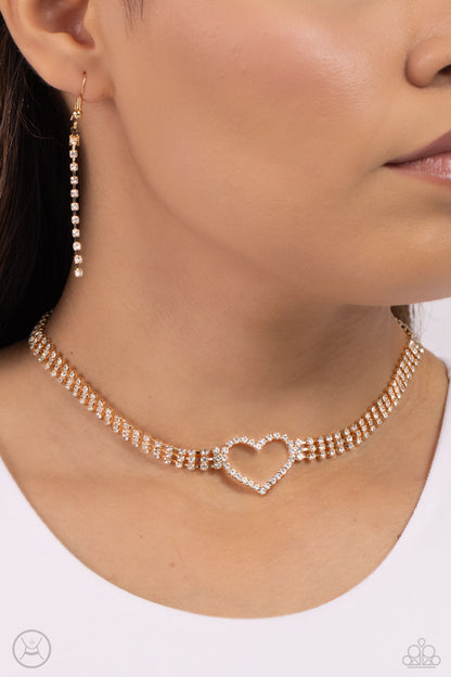 Rows of Romance - Gold Heart Choker Necklace - Paparazzi Accessories