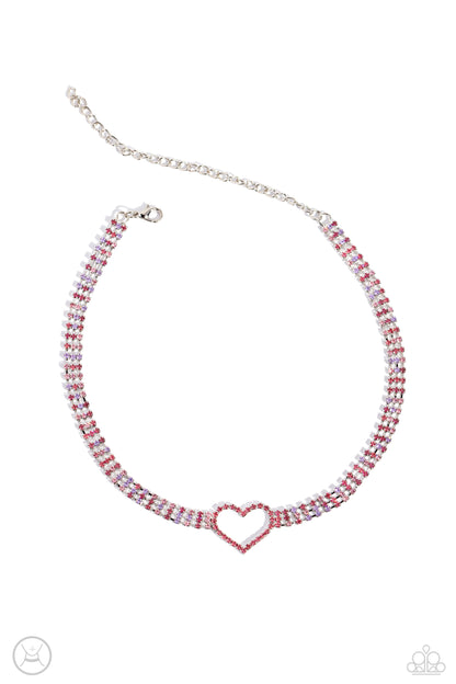 Rows of Romance - Pink Heart Choker Necklace - Paparazzi Accessories