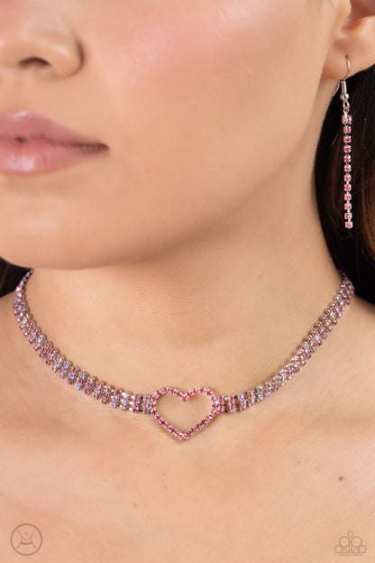 Rows of Romance - Pink Heart Choker Necklace - Paparazzi Accessories