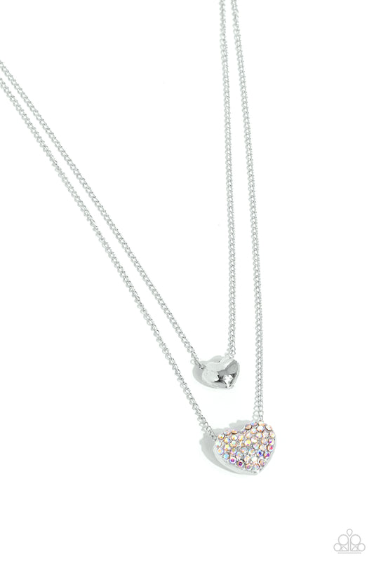 Mismatched Model - Multi Iridescent Heart Necklace - Paparazzi Accessories