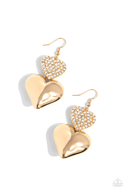 Charming Connection - Gold Heart Fishhook Earrings - Paparazzi Accessories