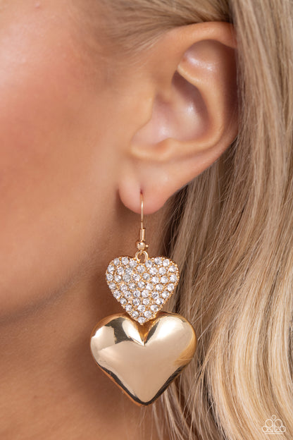 Charming Connection - Gold Heart Fishhook Earrings - Paparazzi Accessories