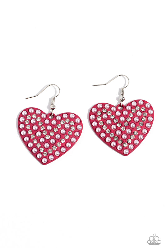 Romantic Reunion - Pink Dipped Metal Heart Fishhook Earrings - Paparazzi Accessories
