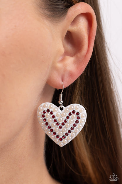 Romantic Reunion - White Heart Fishhook Earrings - Paparazzi Accessories