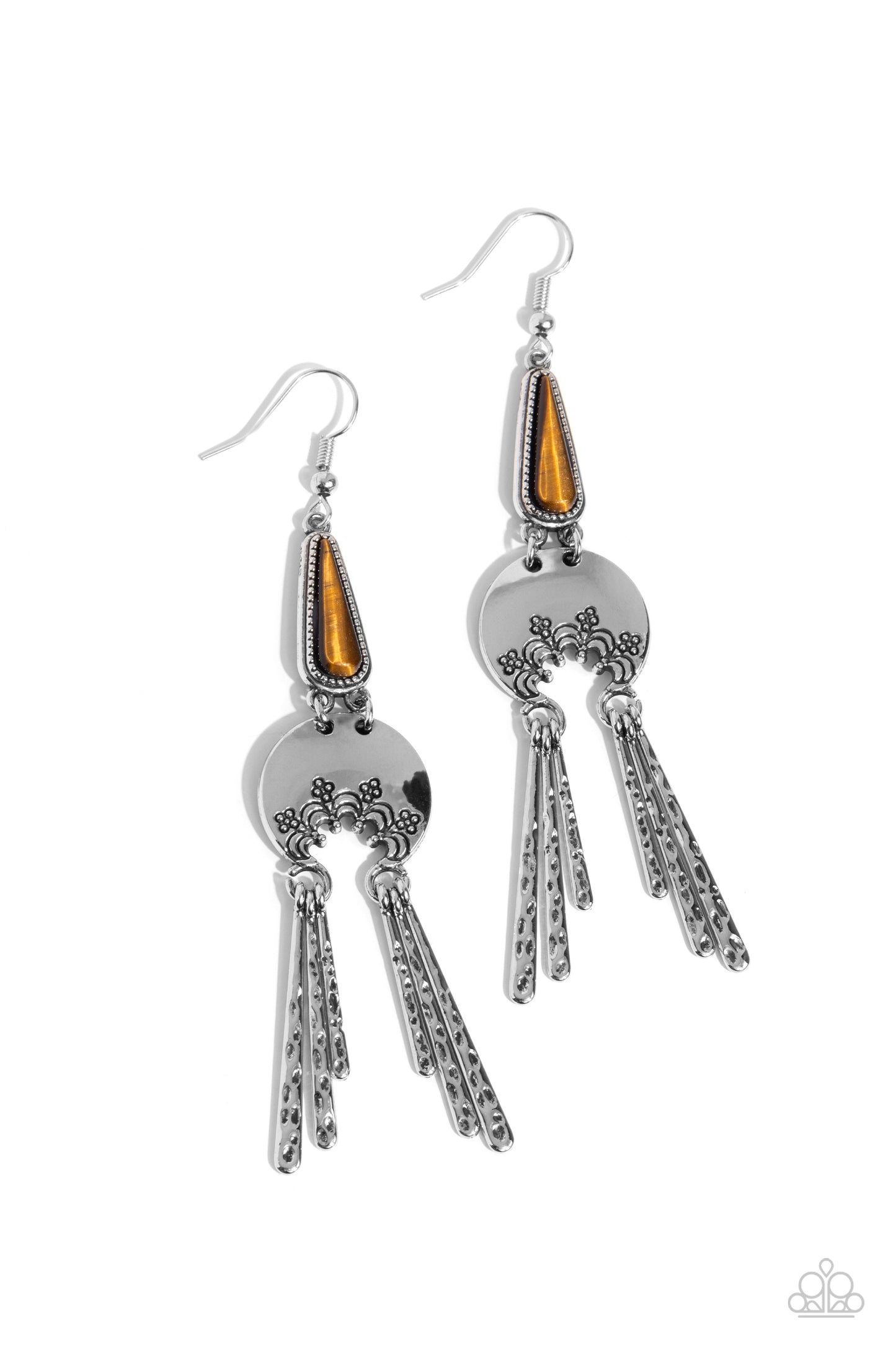 Highland Haute - Brown Tiger's Eye Stone Fishhook Earrings - Paparazzi Accessories