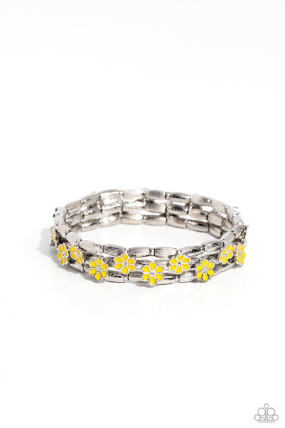 Scattered Springtime - Yellow Stretchy Bracelet - Paparazzi Accessories