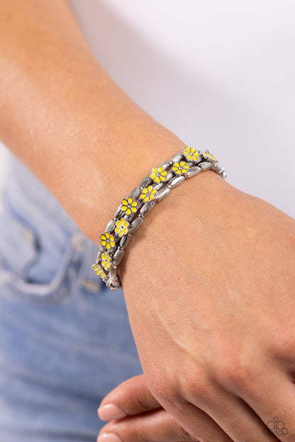 Scattered Springtime - Yellow Stretchy Bracelet - Paparazzi Accessories