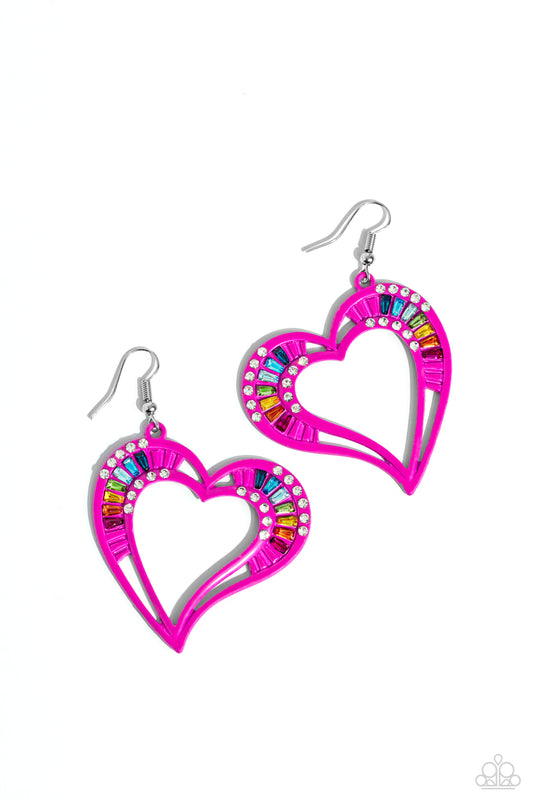 Embellished Emeralds - Pink Dipped Metal Heart Fishhook Earrings - Paparazzi Accessories