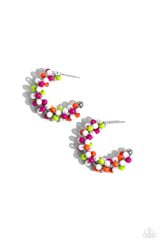 Balloon Backdrop - White Seed Bead Hoop Earrings - Paparazzi Accessories