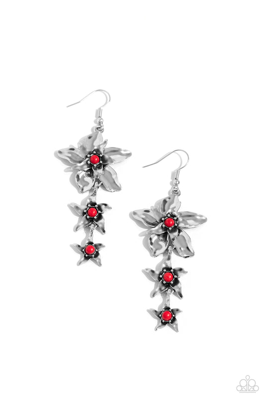 Tapered Tiers - Red Fishhook Earrings - Paparazzi Accessories