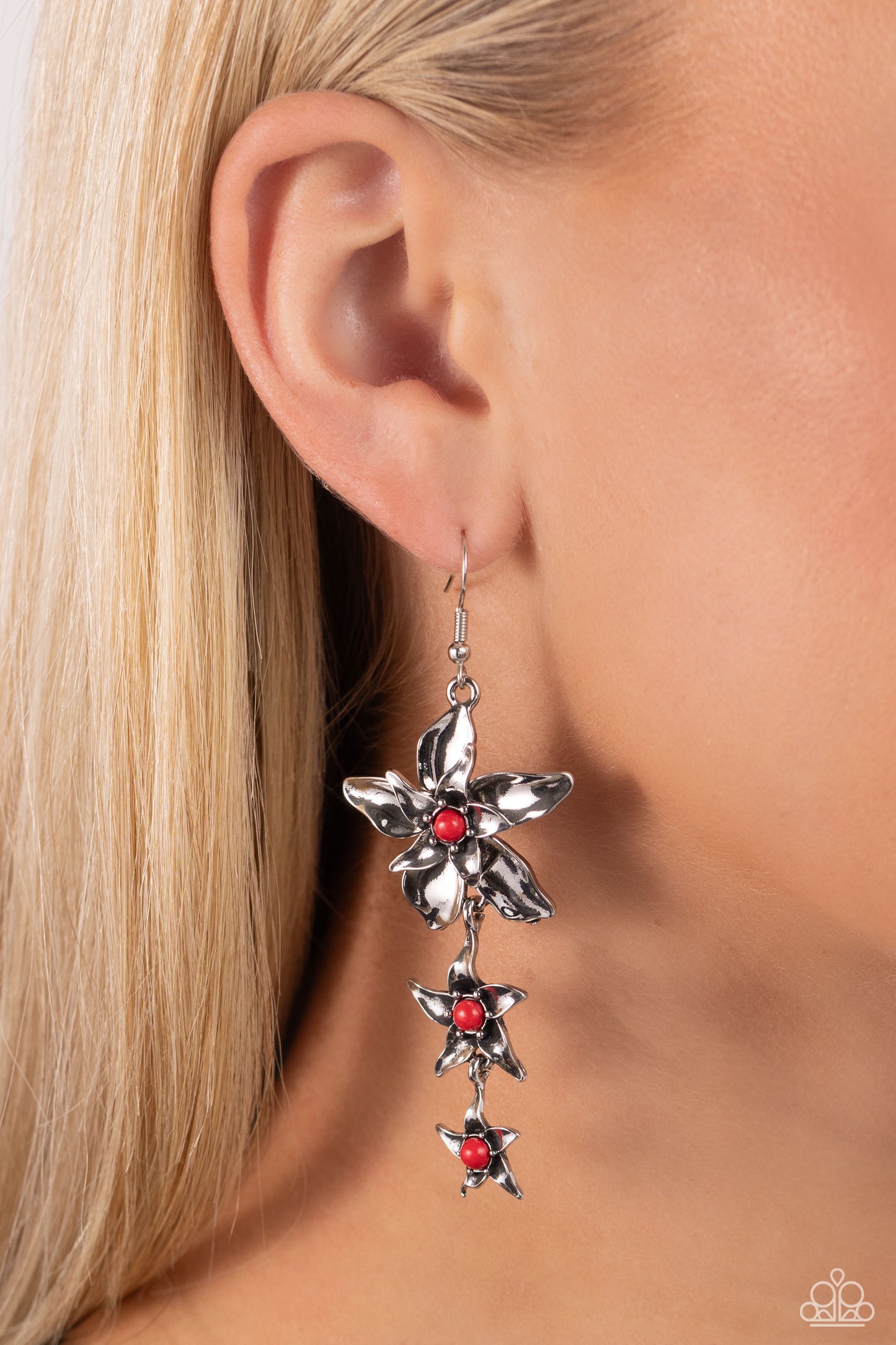 Tapered Tiers - Red Fishhook Earrings - Paparazzi Accessories