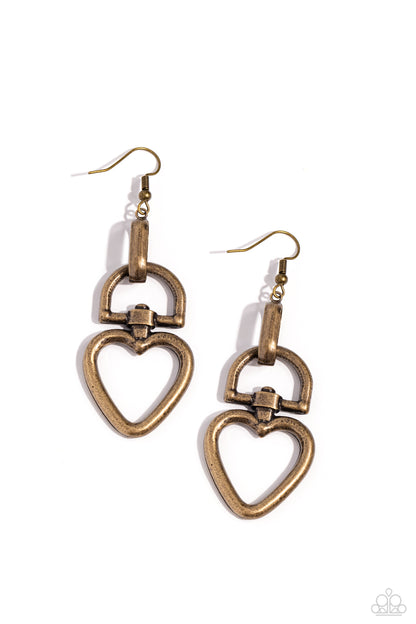 Padlock Your Heart - Brass Fishhook Earrings - Paparazzi Accessories