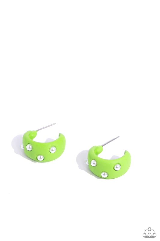 Cover PEARL - Green Dipped Metal Hoop Earrings - Paparazzi Accessories