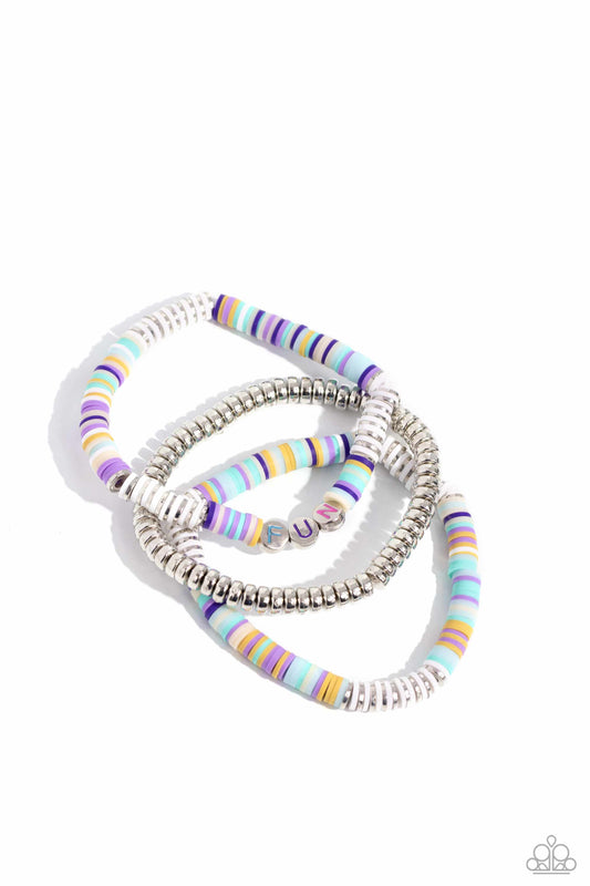 Just for Fun - White Stretchy Bracelets - Paparazzi Accessories