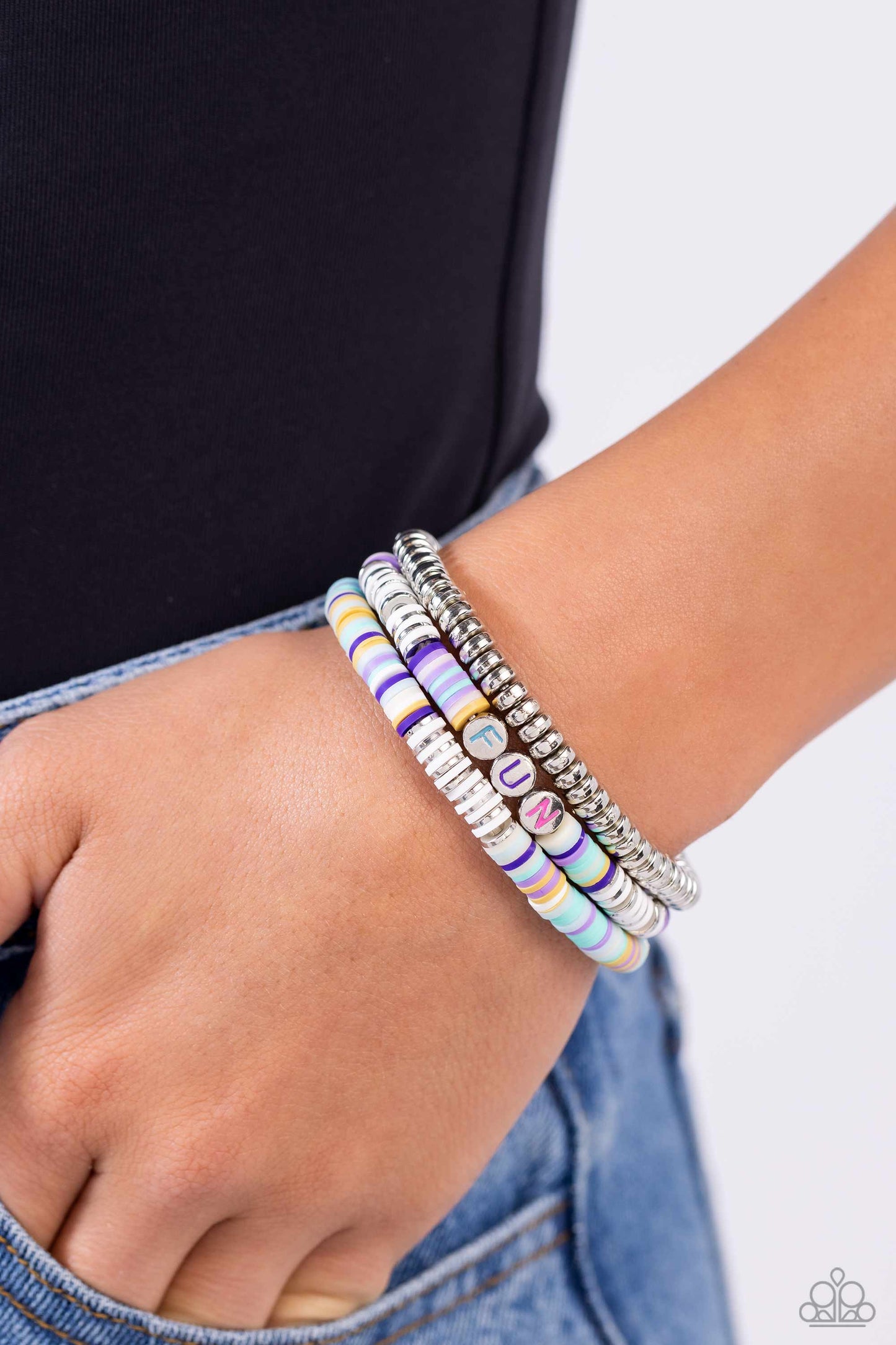 Just for Fun - White Stretchy Bracelets - Paparazzi Accessories