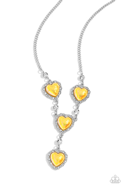 Stuck On You - Yellow Hearts Necklace - Paparazzi Accessories