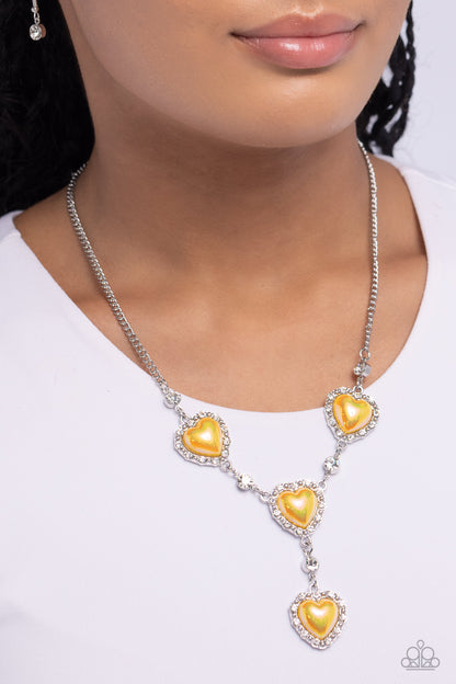 Stuck On You - Yellow Hearts Necklace - Paparazzi Accessories