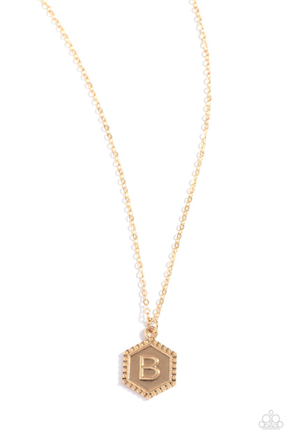 Emblematic Elegance - Gold - B - Initial Necklace - Paparazzi Accessories