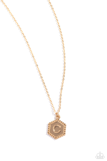 Emblematic Elegance - Gold - C - Initial Necklace - Paparazzi Accessories