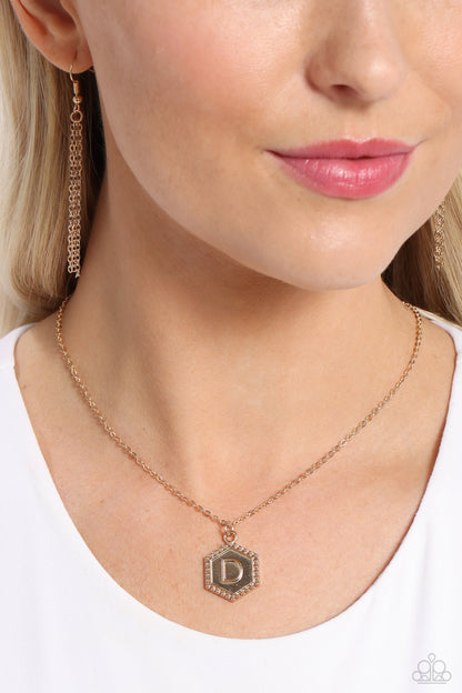 Emblematic Elegance - Gold - D - Initial Necklace - Paparazzi Accessories