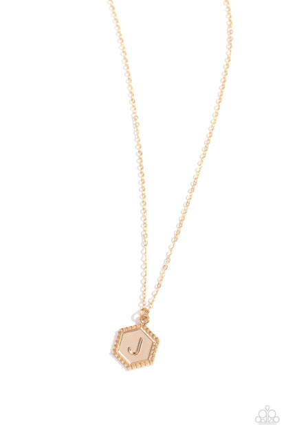 Emblematic Elegance - Gold - J - Initial Necklace - Paparazzi Accessories