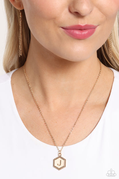 Emblematic Elegance - Gold - J - Initial Necklace - Paparazzi Accessories