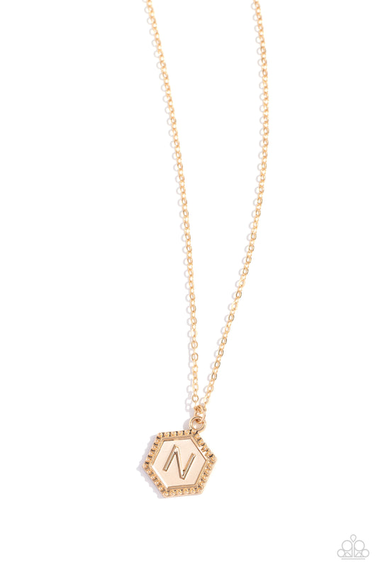 Emblematic Elegance - Gold - N - Initial Necklace - Paparazzi Accessories