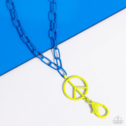 Tranquil Unity - Blue Dipped Metal Peace Sign Lanyard Necklace - Paparazzi Accessories