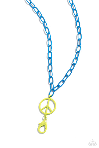 Tranquil Unity - Blue Dipped Metal Peace Sign Lanyard Necklace - Paparazzi Accessories