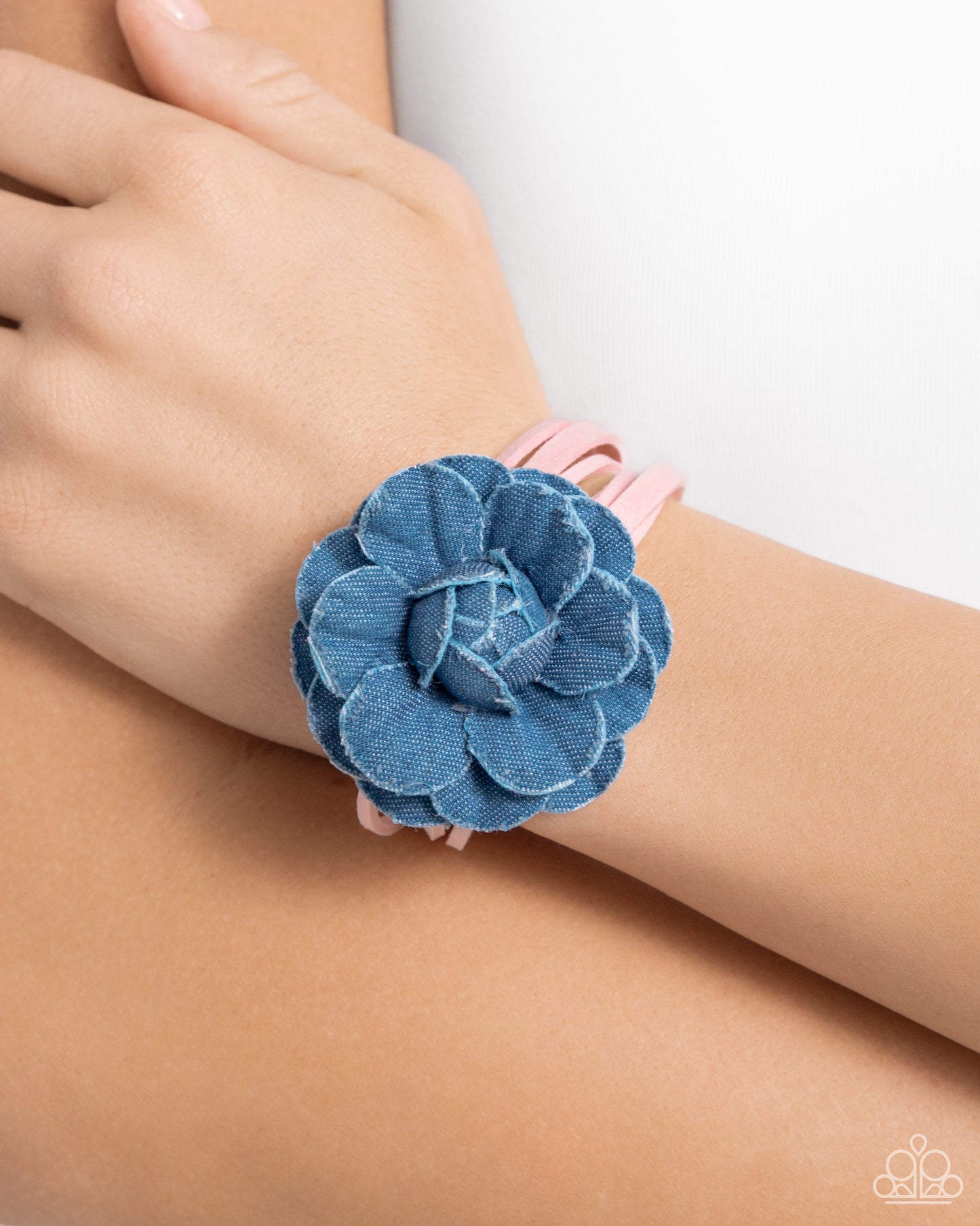 Garden Genre - Pink Suede Denim Rose Clasp Bracelet - Paparazzi Accessories