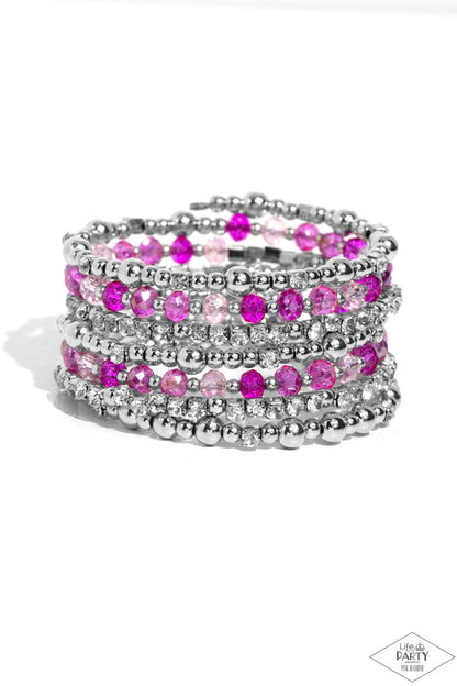 ICE Knowing You - Pink Crystal & White Rhinestone Silver Coil Bracelet - Paparazzi Accessories